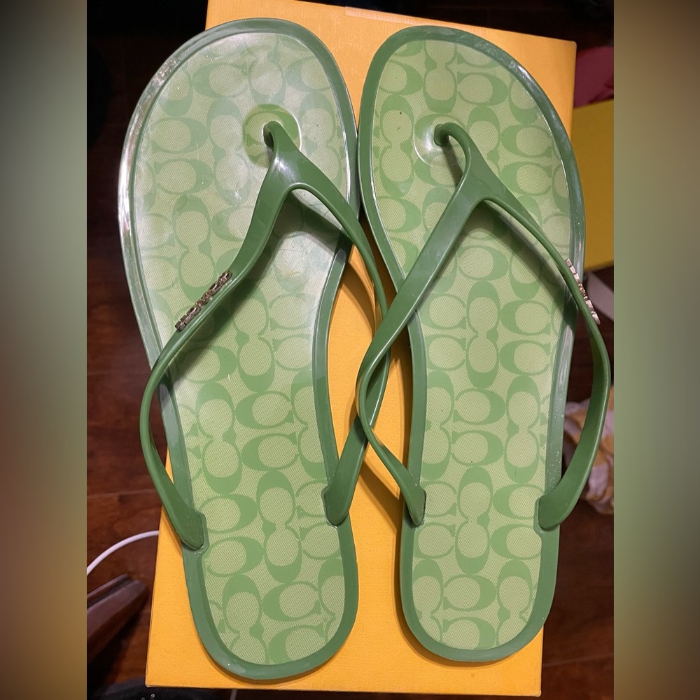 Coach Green Flip Flops with Logo Pattern